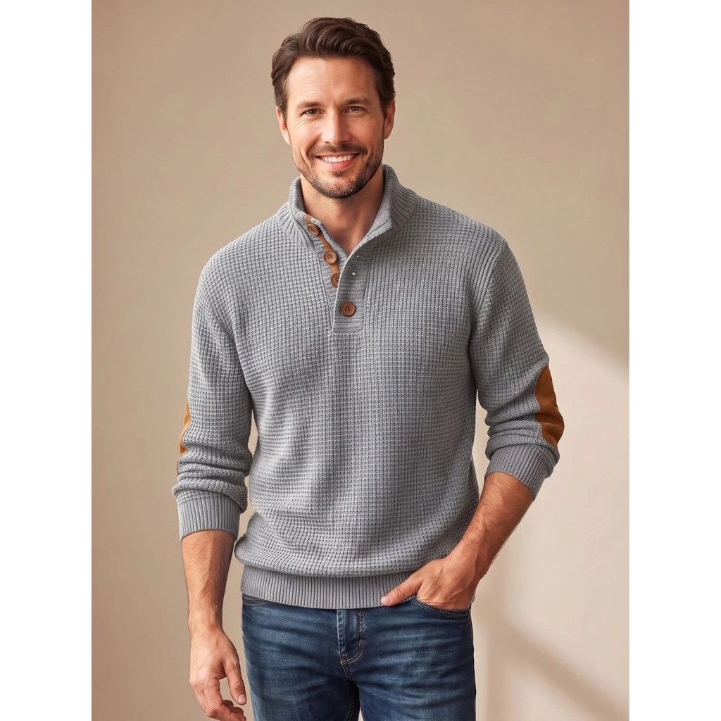 Alexander | Herren Pullover mit Stehkragen und Knöpfen