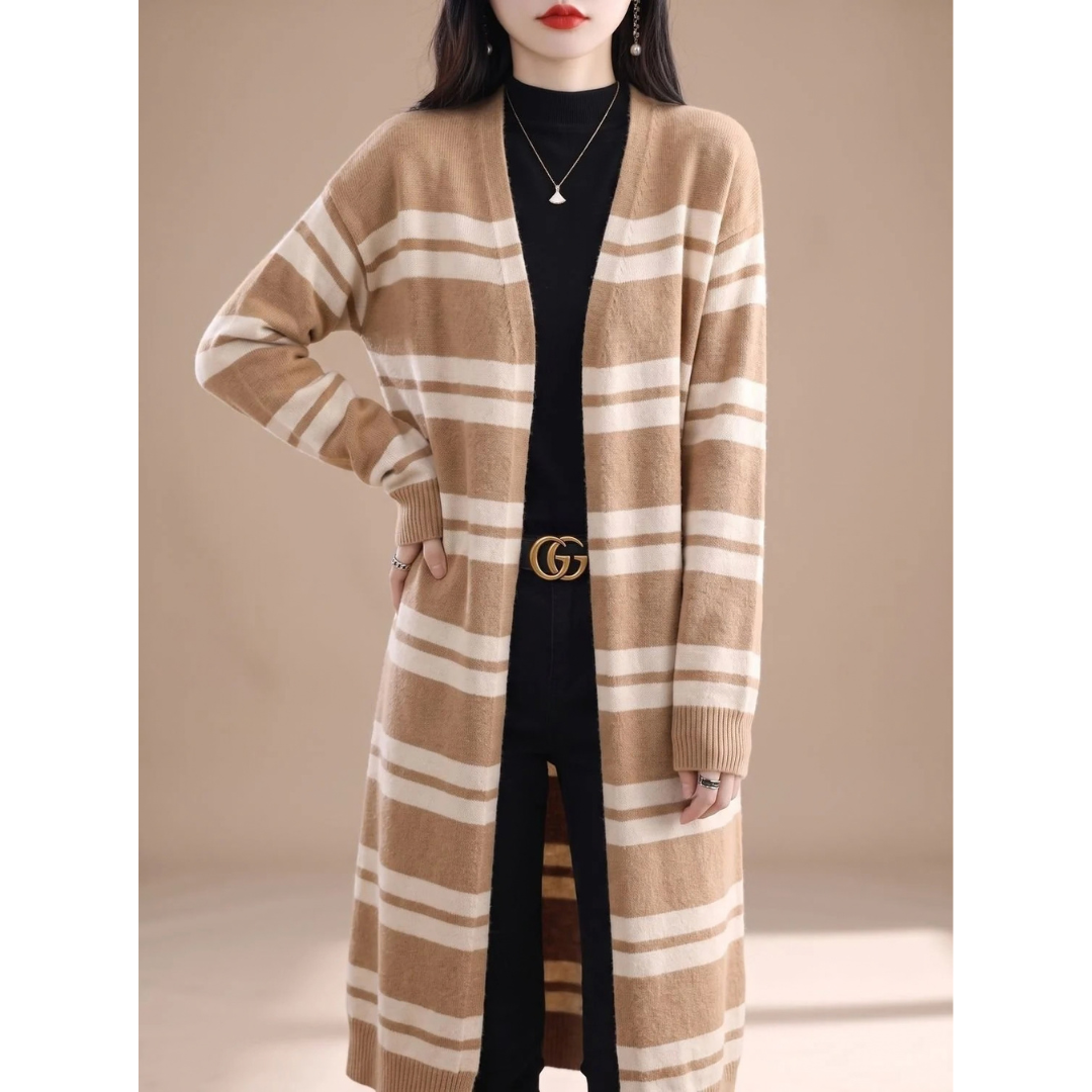 Amelie | Damen Strickjacke mit offener Front und Streifen Design