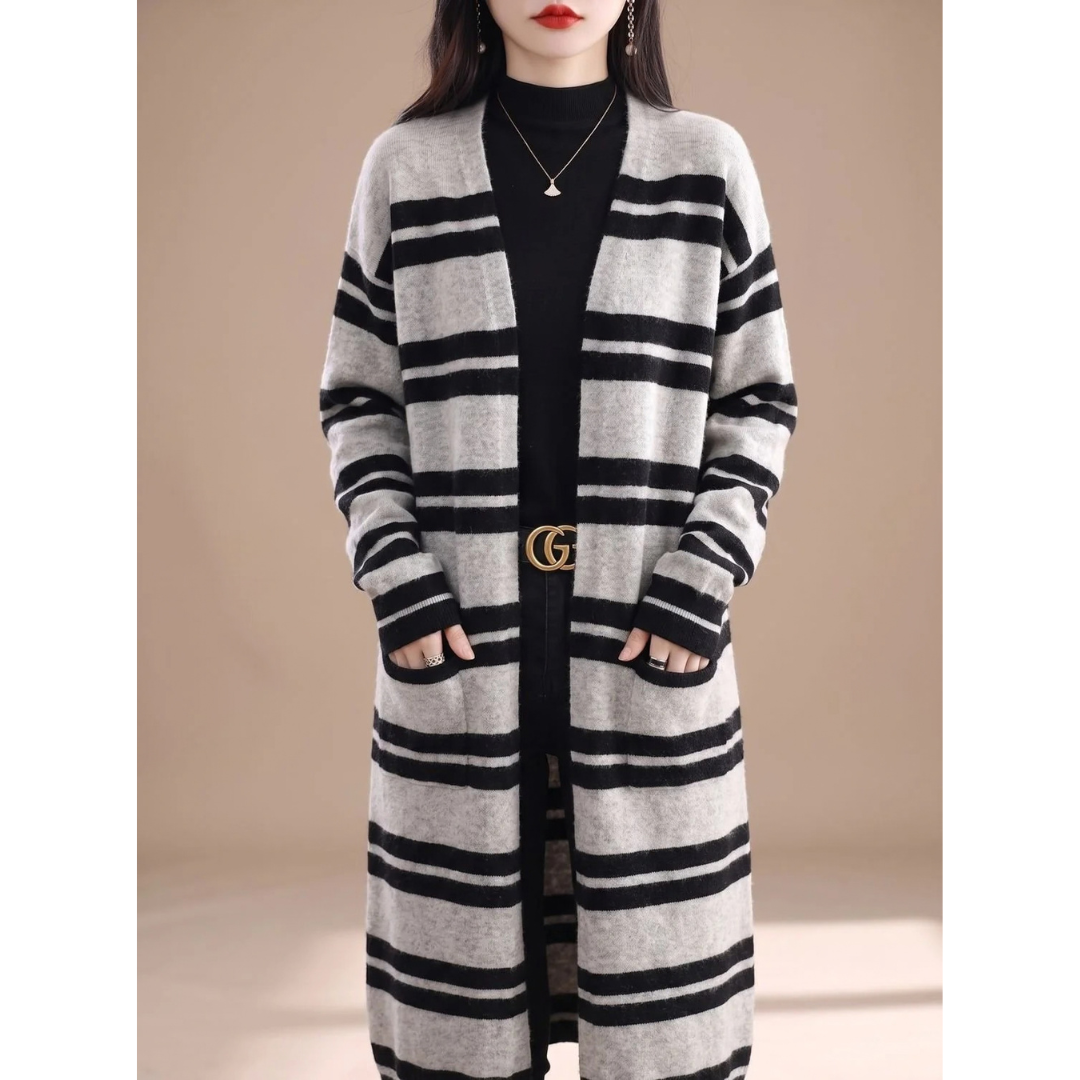 Amelie | Damen Strickjacke mit offener Front und Streifen Design
