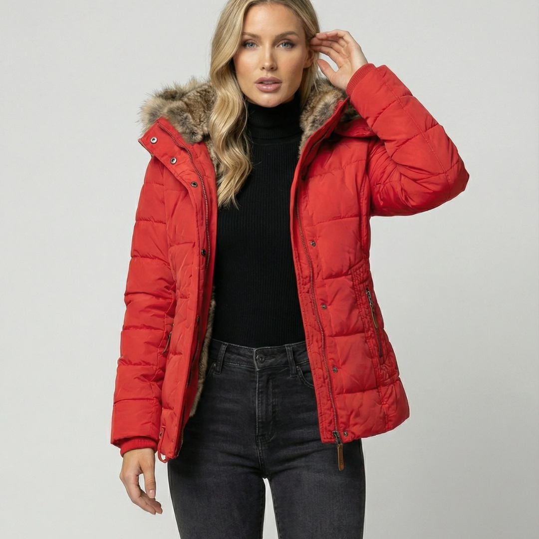 Anja | Damen Winterjacke mit Kapuze und Reißverschluss