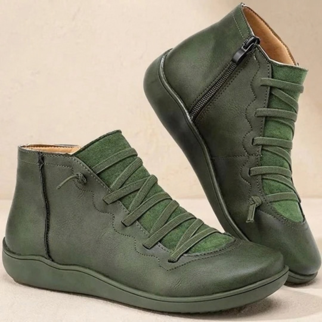 Annelie | Damen Orthopädische Stiefeletten mit Reißverschluss und Schnürschuh Design