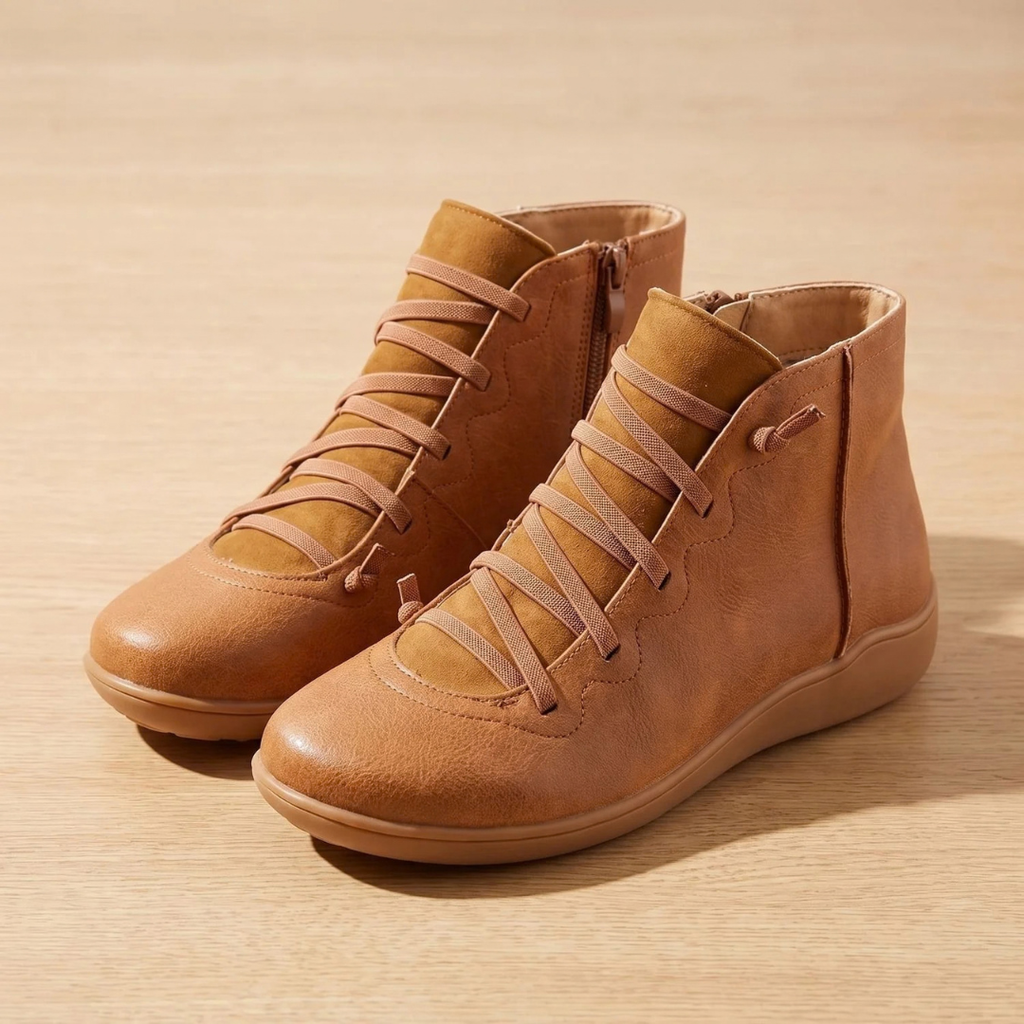 Annelie | Damen Orthopädische Stiefeletten mit Reißverschluss und Schnürschuh Design