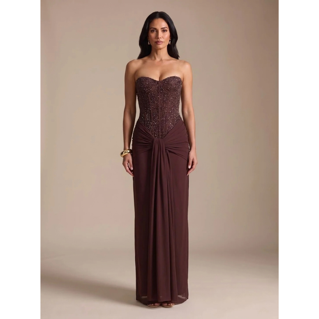Annika | Off Shoulder Maxikleid für Damen mit Perlen