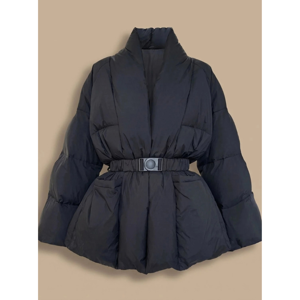 Antje | Damen Puffer Winterjacke mit Gürtel und Oversize Design