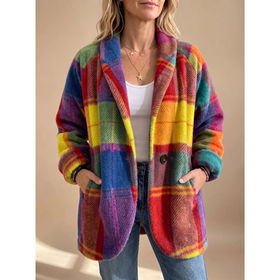 Charlotte | Damen Winterjacke mit Karo Design und Knöpfen