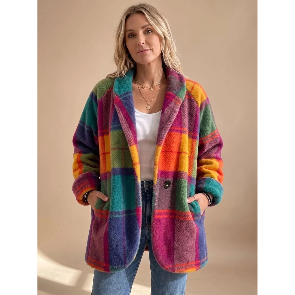 Charlotte | Damen Winterjacke mit Karo Design und Knöpfen