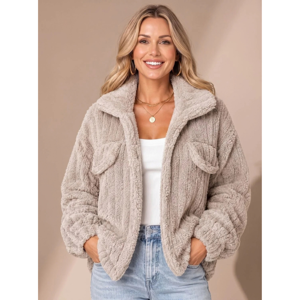 Claudia | Damen Teddy Winterjacke mit Kragen
