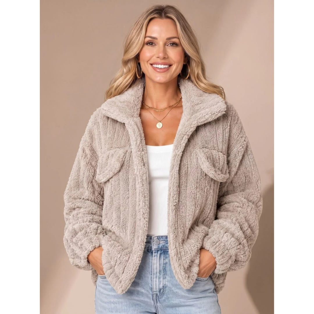Claudia | Damen Teddy Winterjacke mit Kragen