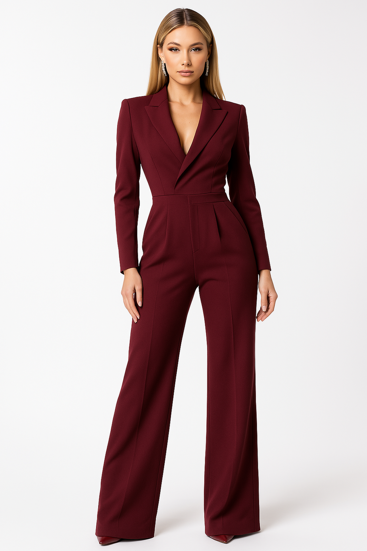 Damen Jumpsuit mit V-Ausschnitt – Eleganter Look & Weites Bein