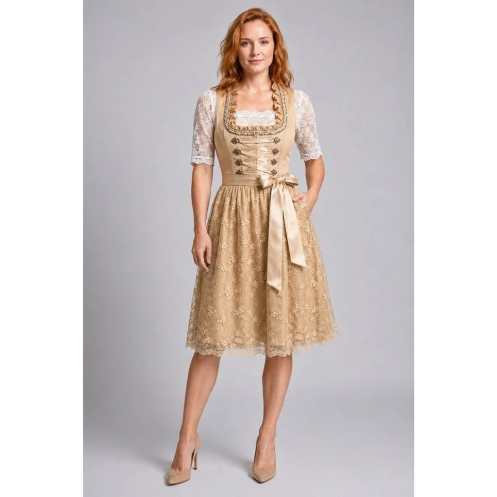 Elsa | Damen Beiges Traditionelles Trachtenkleid