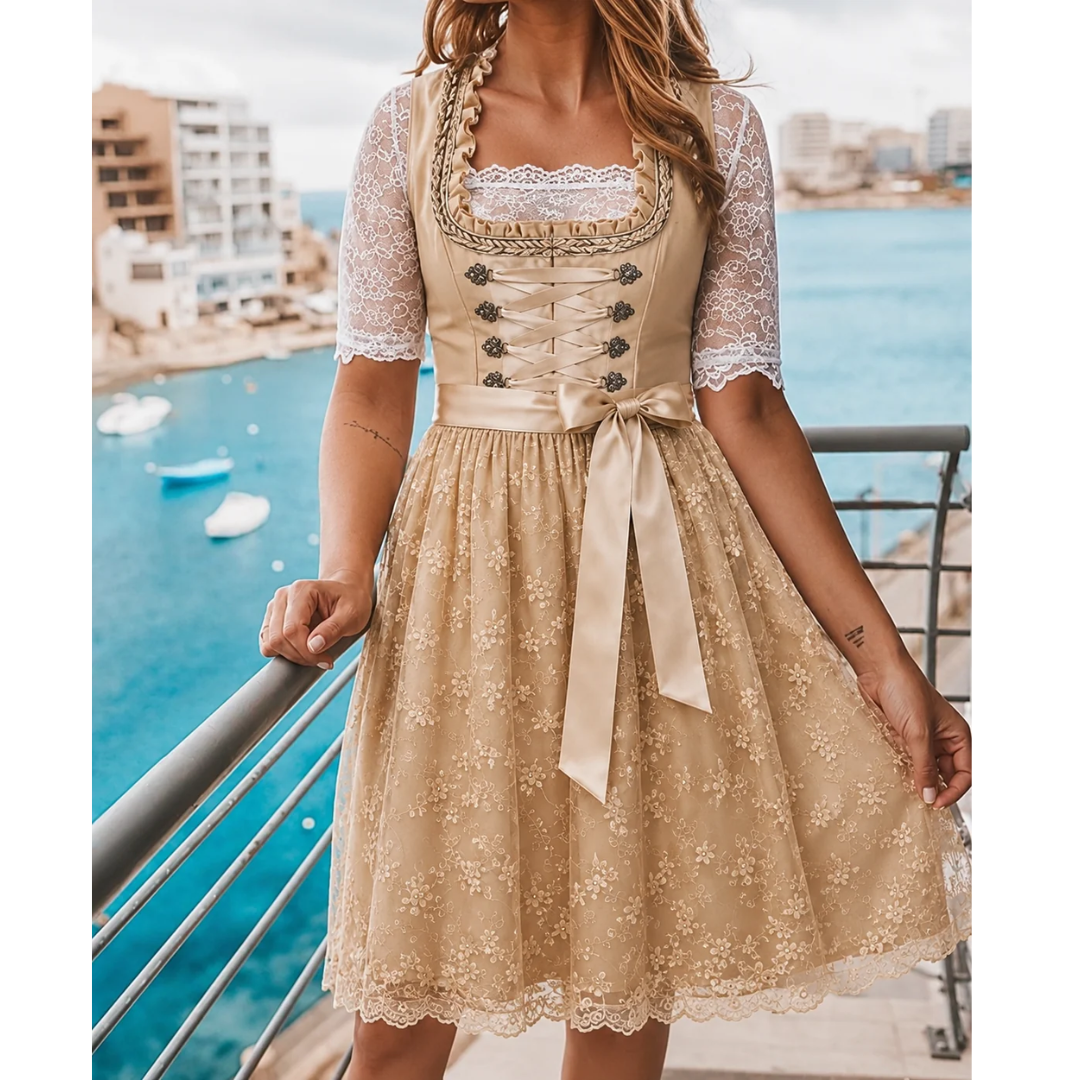 Elsa | Damen Beiges Traditionelles Trachtenkleid