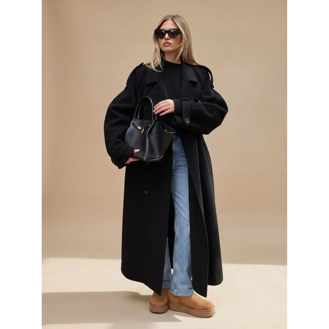 Friederike | Damen Wollmantel mit Gürtel und langem Design