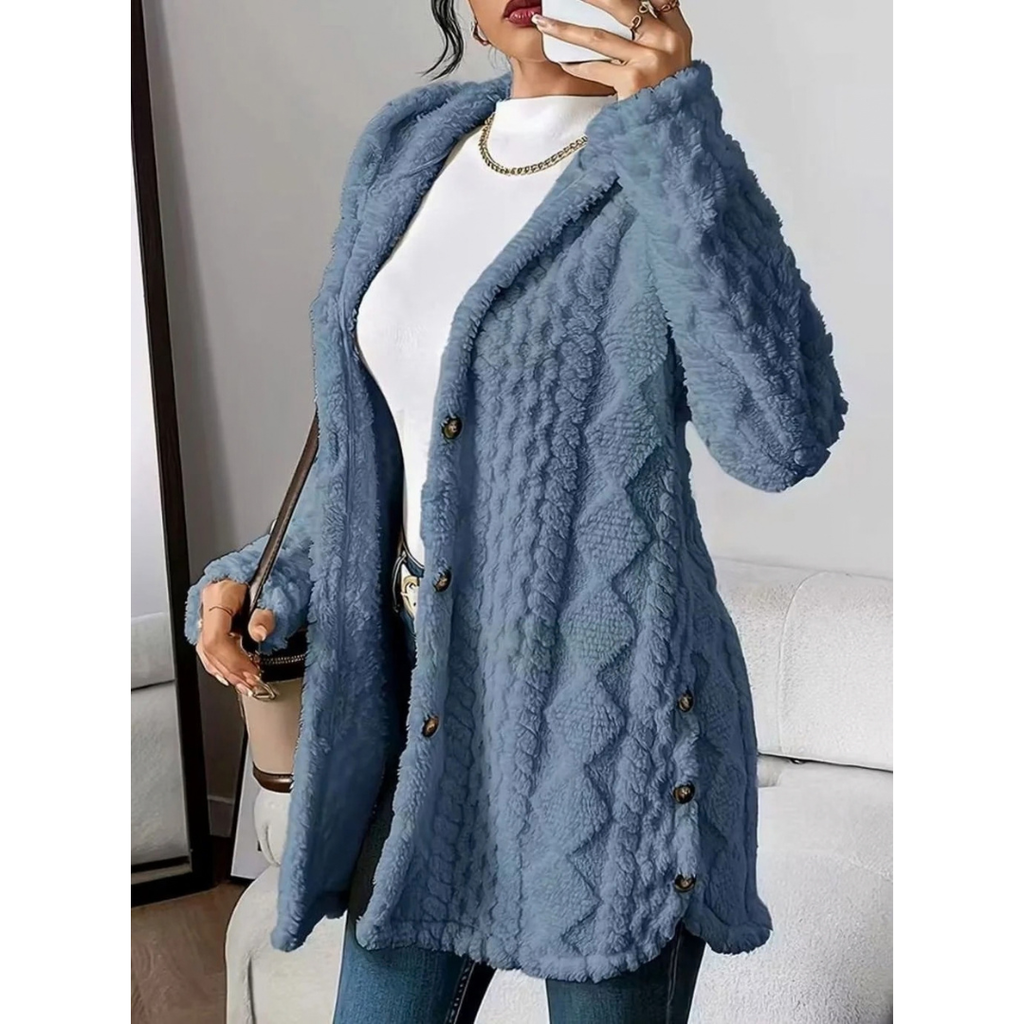 Gisela | Damen Strickjacke mit Kapuze und Knöpfen