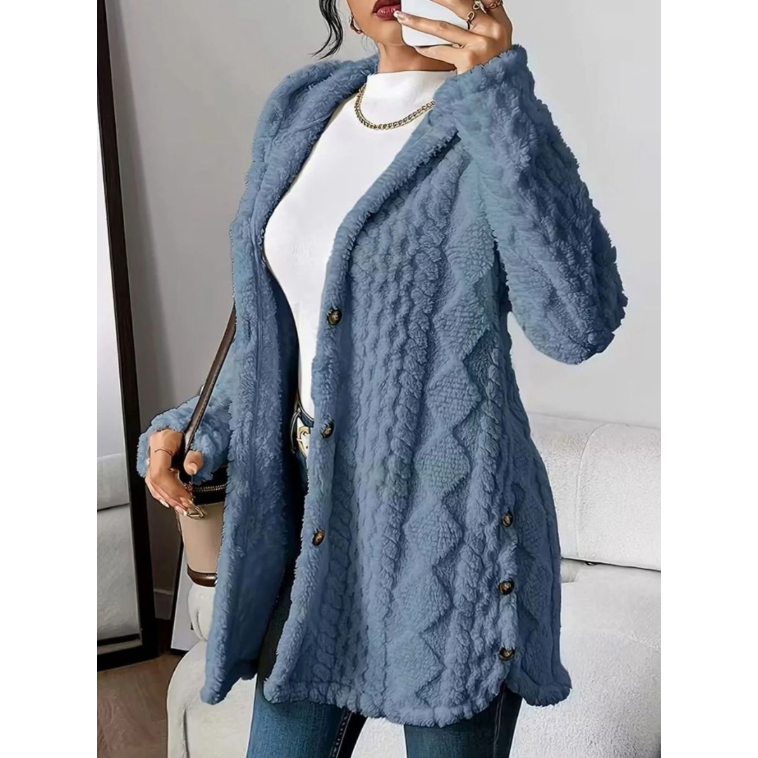 Gisela | Damen Strickjacke mit Kapuze und Knöpfen