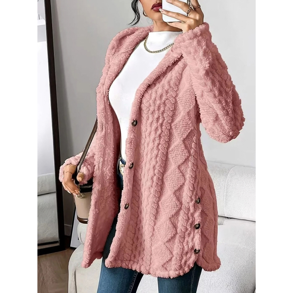 Gisela | Damen Strickjacke mit Kapuze und Knöpfen