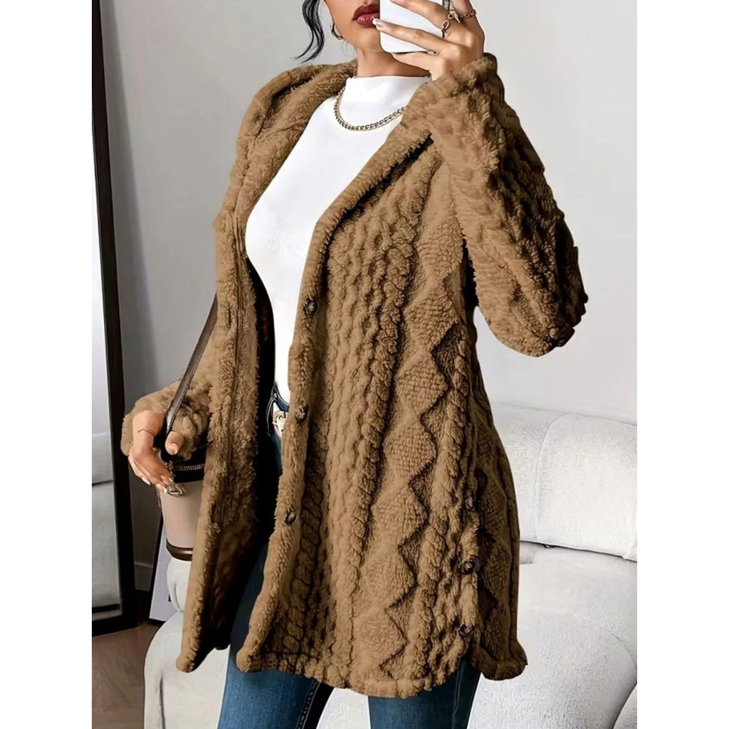 Gisela | Damen Strickjacke mit Kapuze und Knöpfen