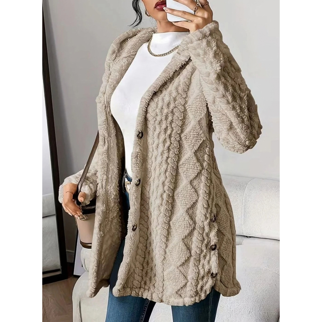 Gisela | Damen Strickjacke mit Kapuze und Knöpfen