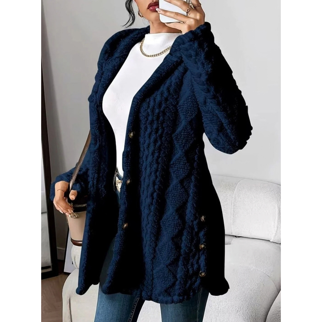 Gisela | Damen Strickjacke mit Kapuze und Knöpfen