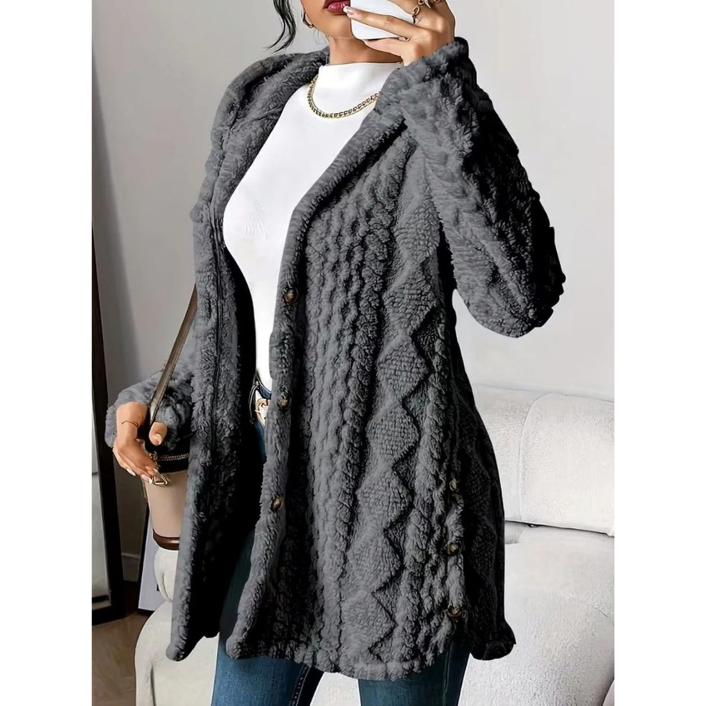 Gisela | Damen Strickjacke mit Kapuze und Knöpfen