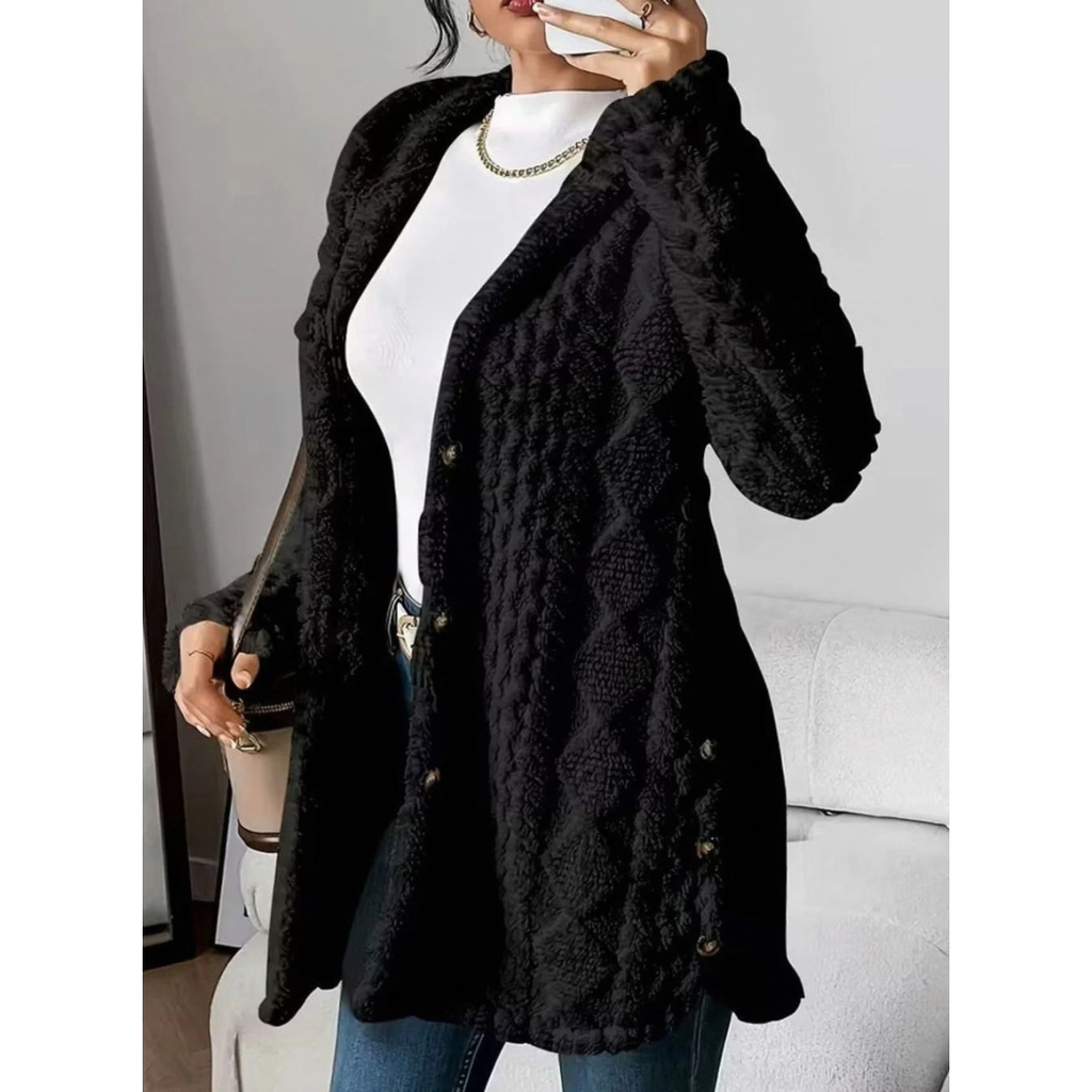 Gisela | Damen Strickjacke mit Kapuze und Knöpfen