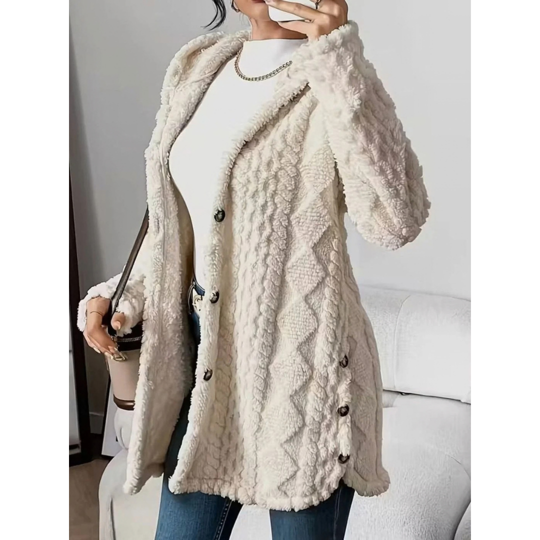 Gisela | Damen Strickjacke mit Kapuze und Knöpfen