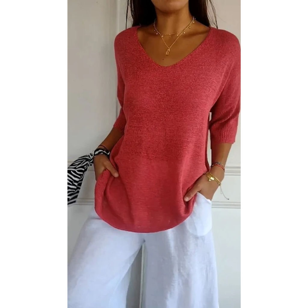 Gisela | Damen V Ausschnitt Strickpullover mit Moderne Design
