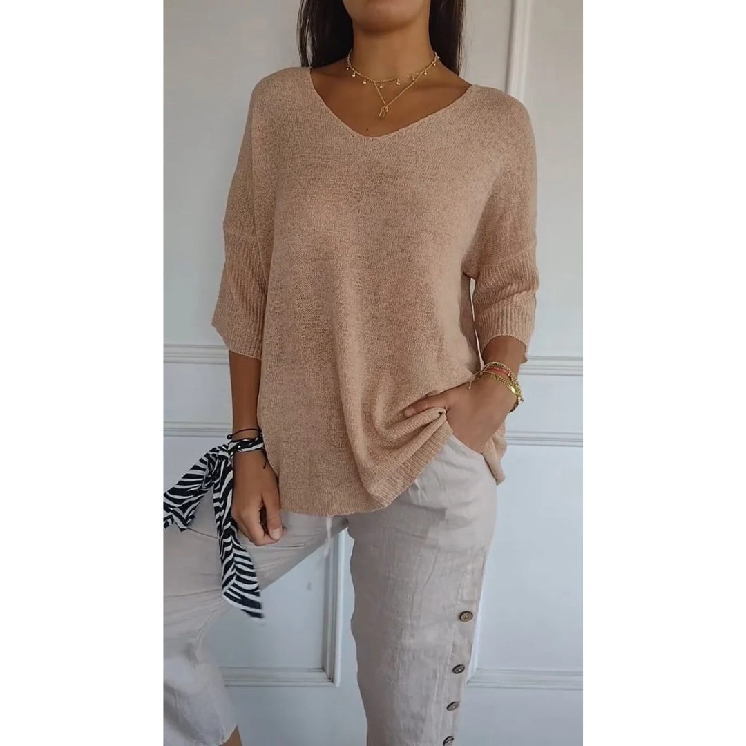 Gisela | Damen V Ausschnitt Strickpullover mit Moderne Design