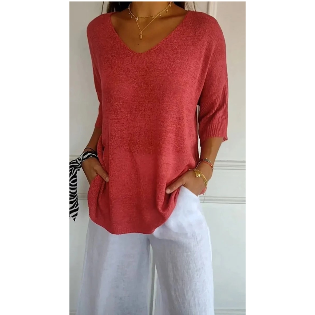 Gisela | Damen V Ausschnitt Strickpullover mit Moderne Design