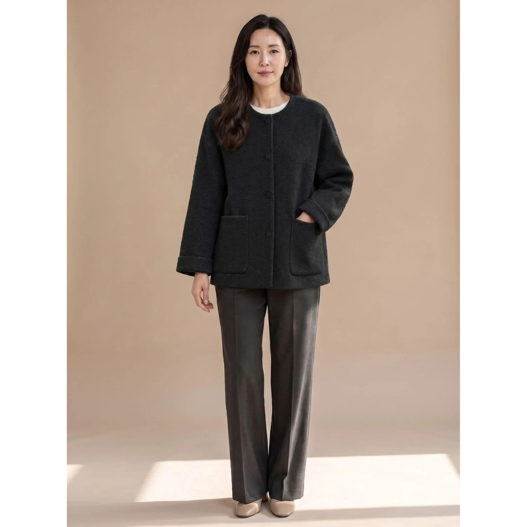 Helga | Damen Wollmantel Jacke mit Knöpfen