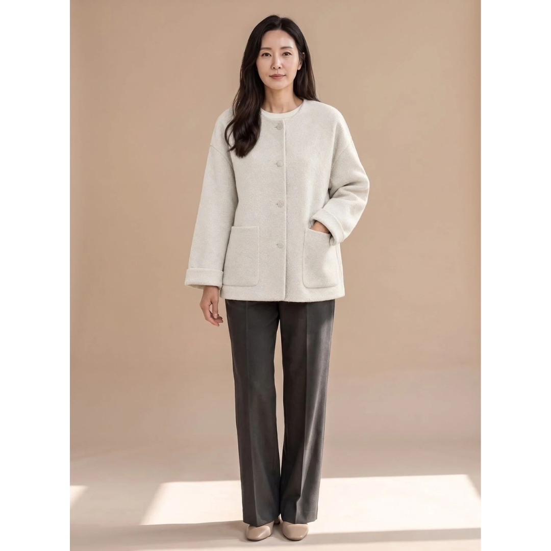 Helga | Damen Wollmantel Jacke mit Knöpfen