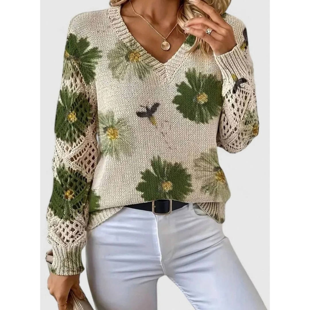 Isabelle | Damen Strickpullover mit V Ausschnitt und Muster