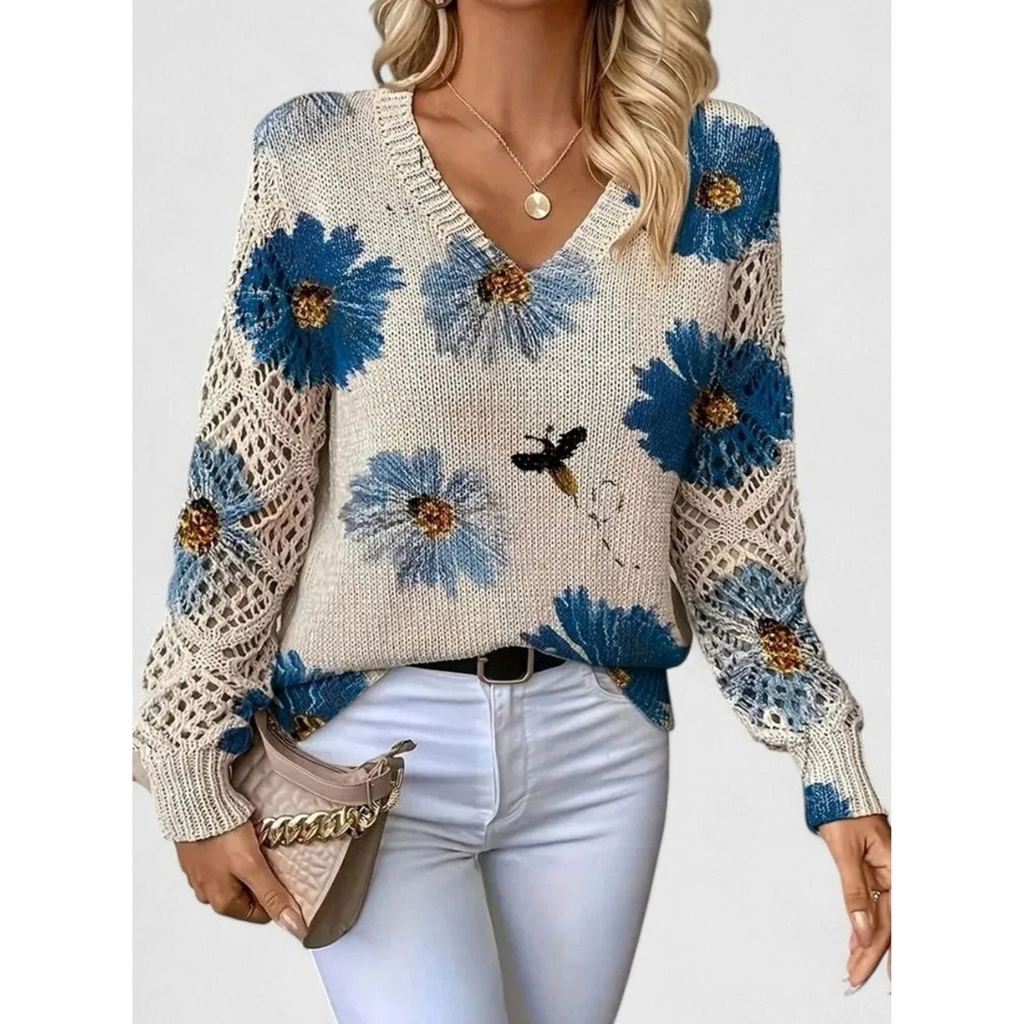 Isabelle | Damen Strickpullover mit V Ausschnitt und Muster