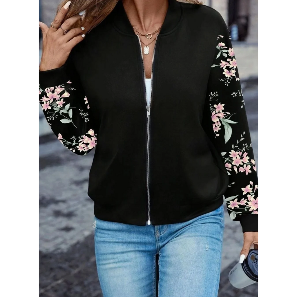 Karina | Damen Jacke mit Blumen Design und Reißverschluss