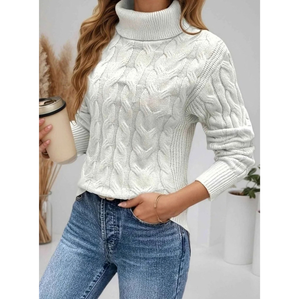 Marlene | Damen Rollkragenpullover mit Muster und Langarm