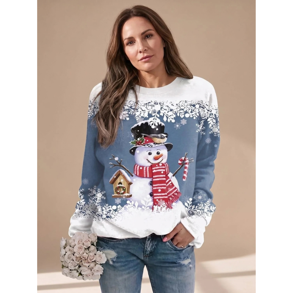 Melanie | Damen Weihnachtspullover mit Schneemann und Langarm
