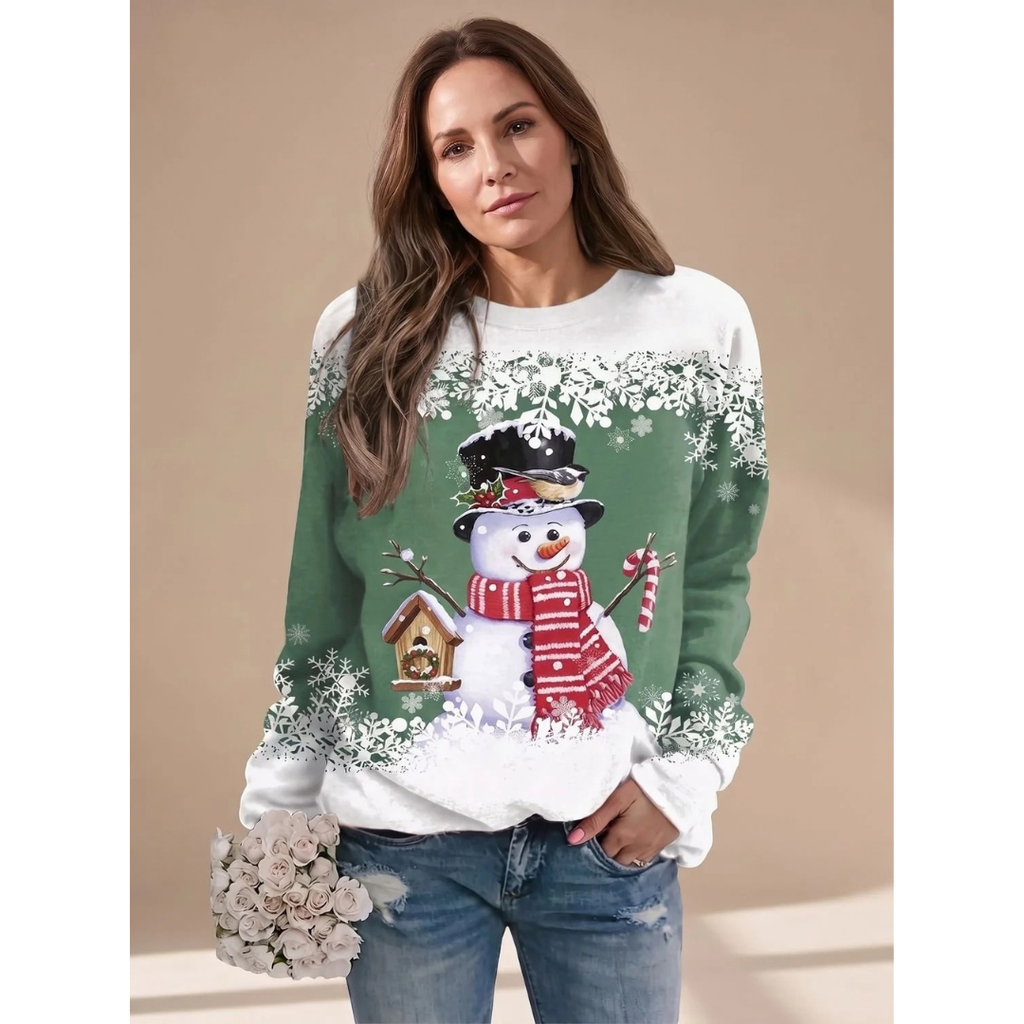 Melanie | Damen Weihnachtspullover mit Schneemann und Langarm