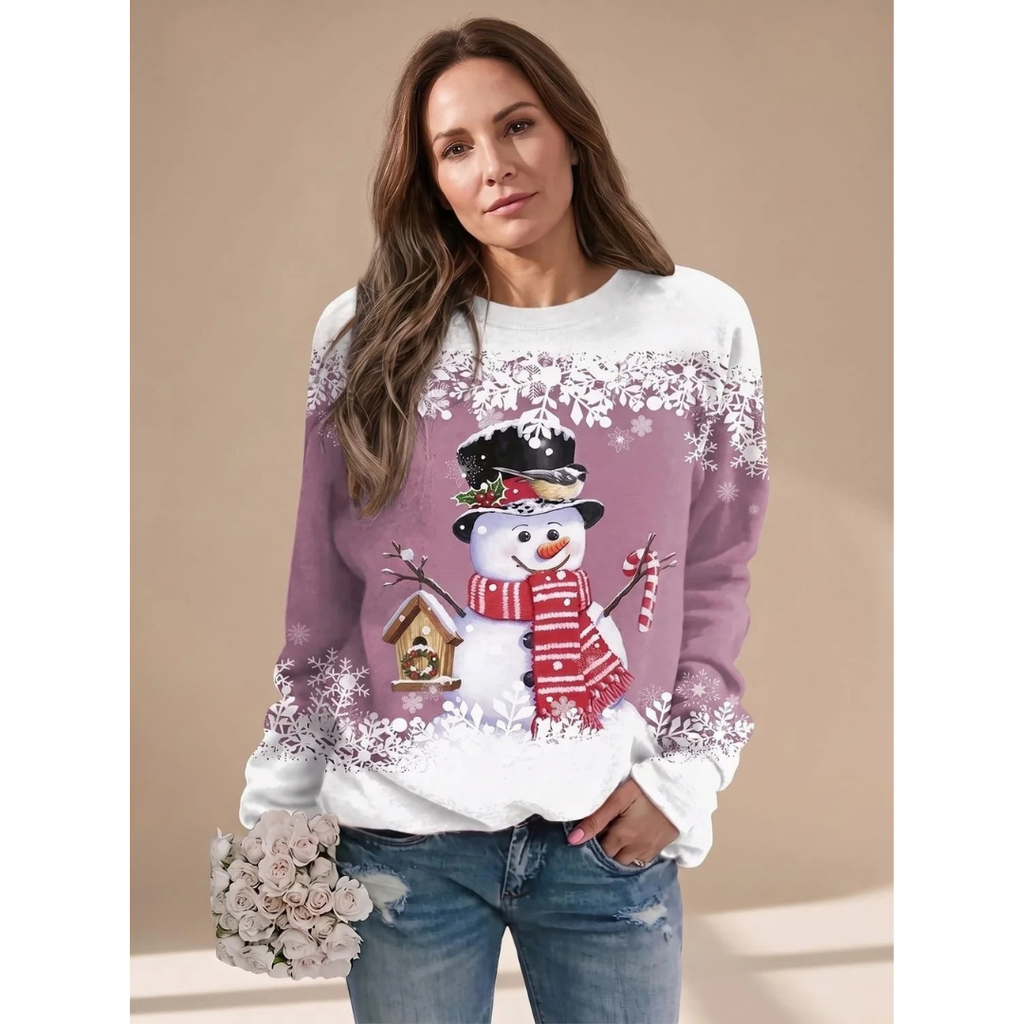 Melanie | Damen Weihnachtspullover mit Schneemann und Langarm