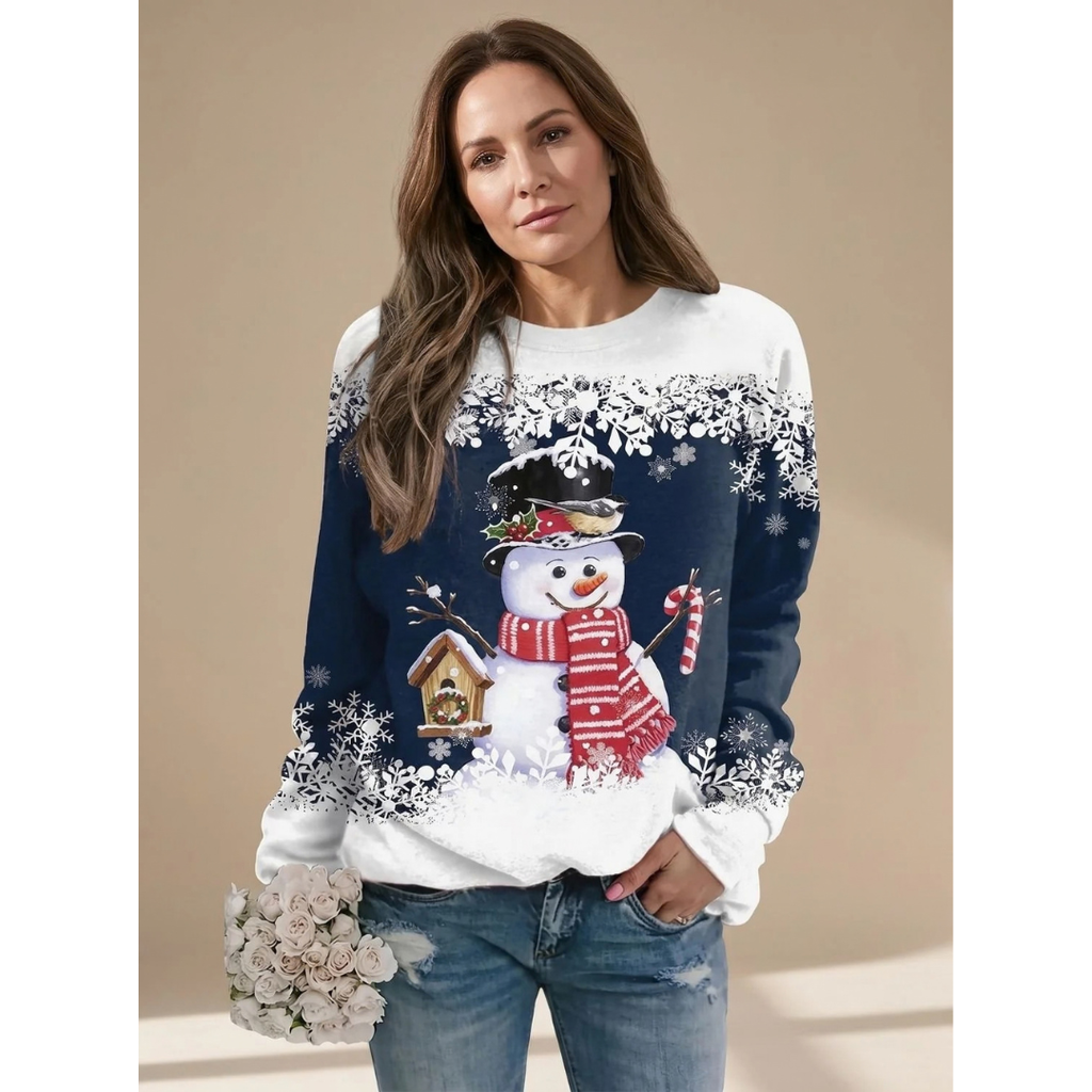 Melanie | Damen Weihnachtspullover mit Schneemann und Langarm
