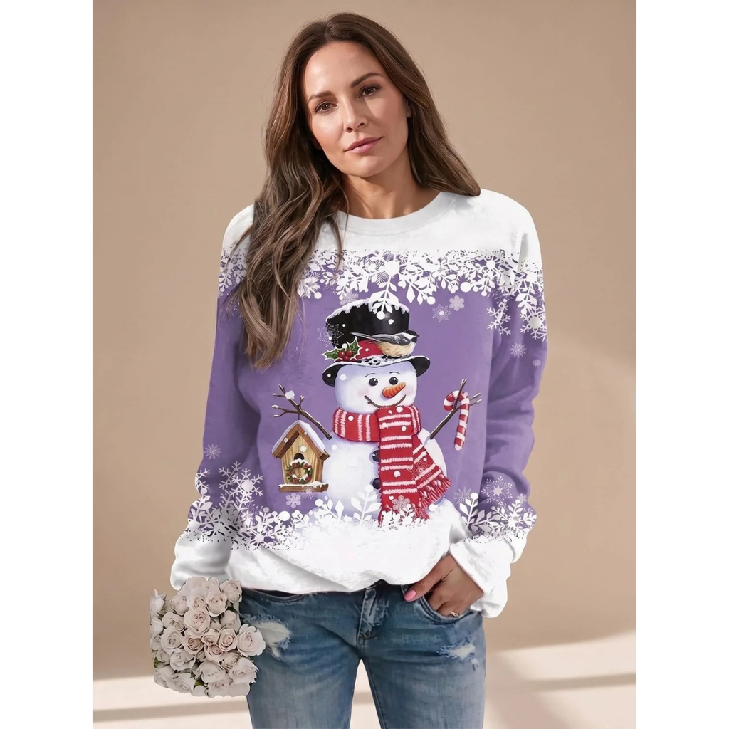 Melanie | Damen Weihnachtspullover mit Schneemann und Langarm