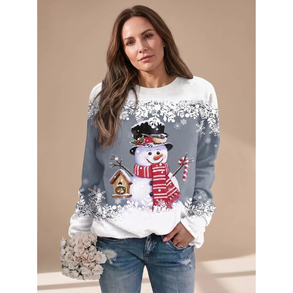 Melanie | Damen Weihnachtspullover mit Schneemann und Langarm