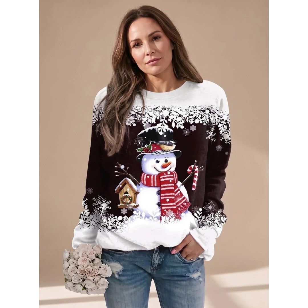 Melanie | Damen Weihnachtspullover mit Schneemann und Langarm