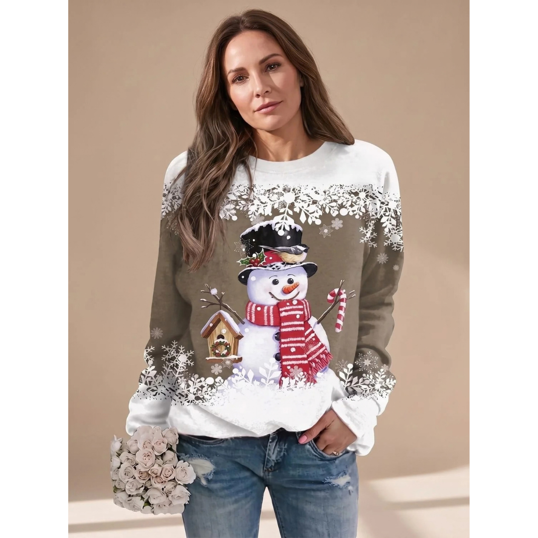 Melanie | Damen Weihnachtspullover mit Schneemann und Langarm