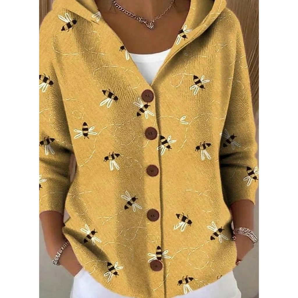 Natalia | Damen Strickjacke mit Kapuze und Muster