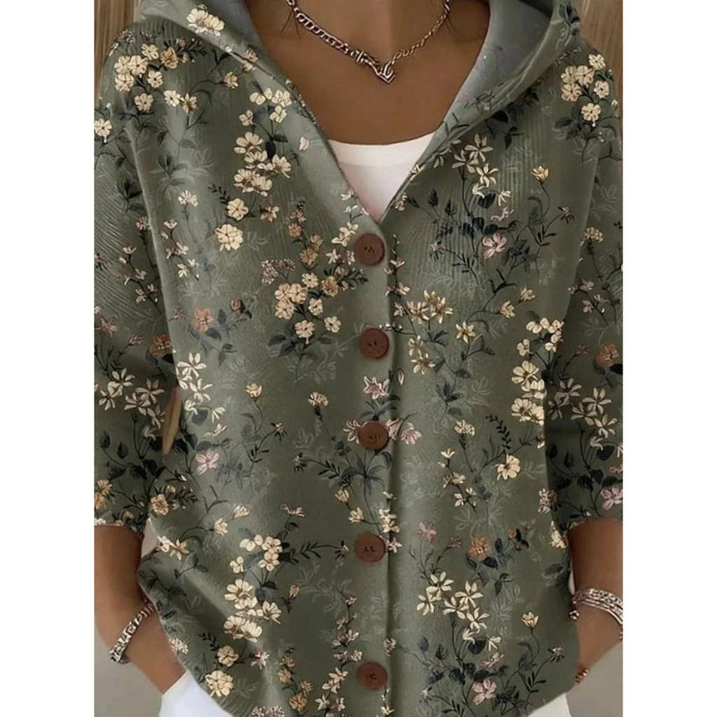 Natalia | Damen Strickjacke mit Kapuze und Muster