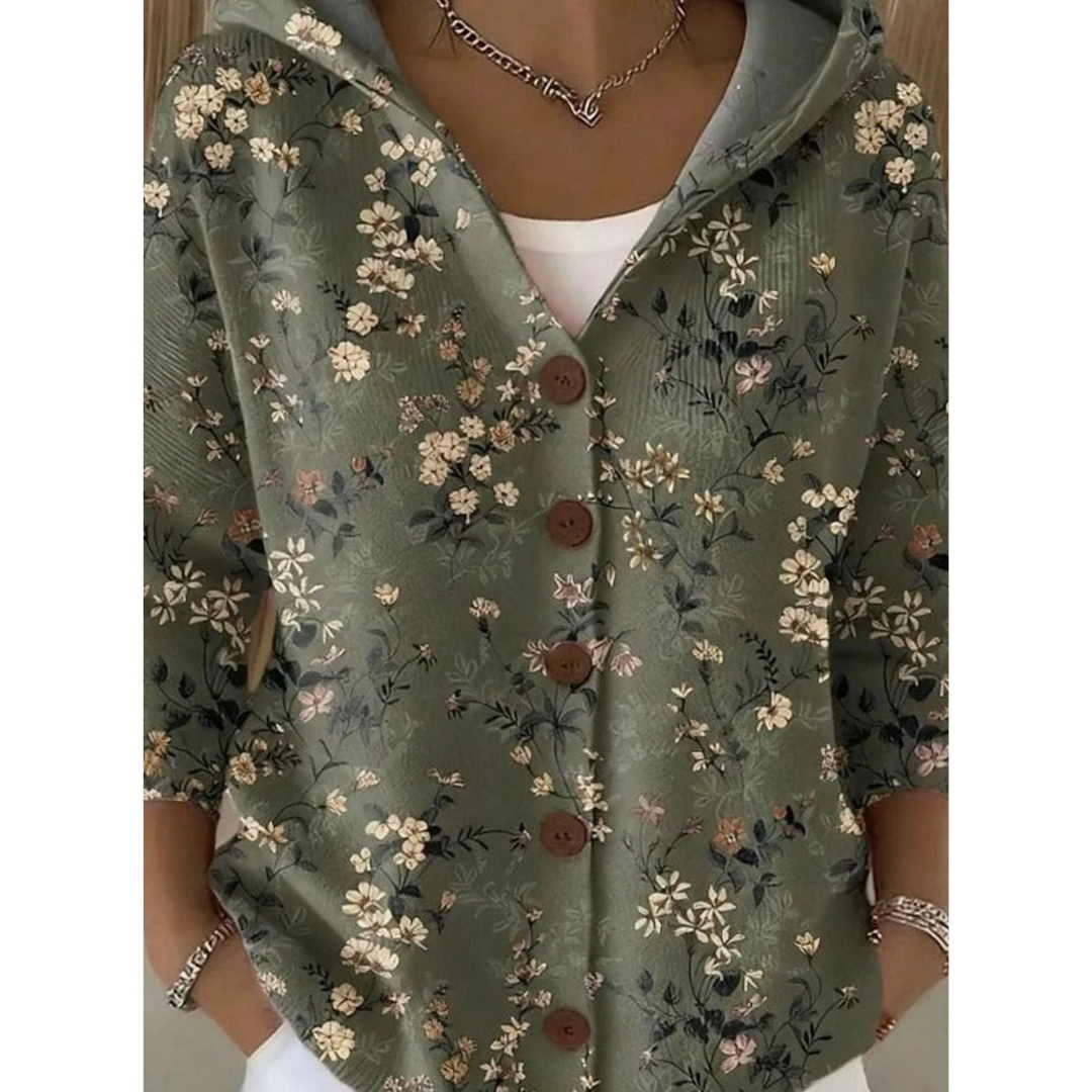 Natalia | Damen Strickjacke mit Kapuze und Muster