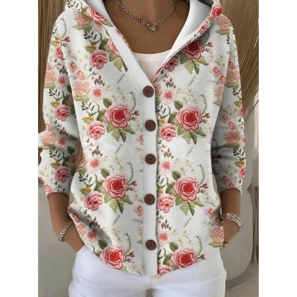 Natalia | Damen Strickjacke mit Kapuze und Muster