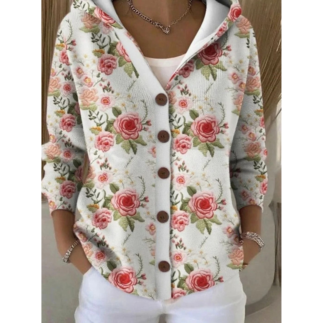 Natalia | Damen Strickjacke mit Kapuze und Muster