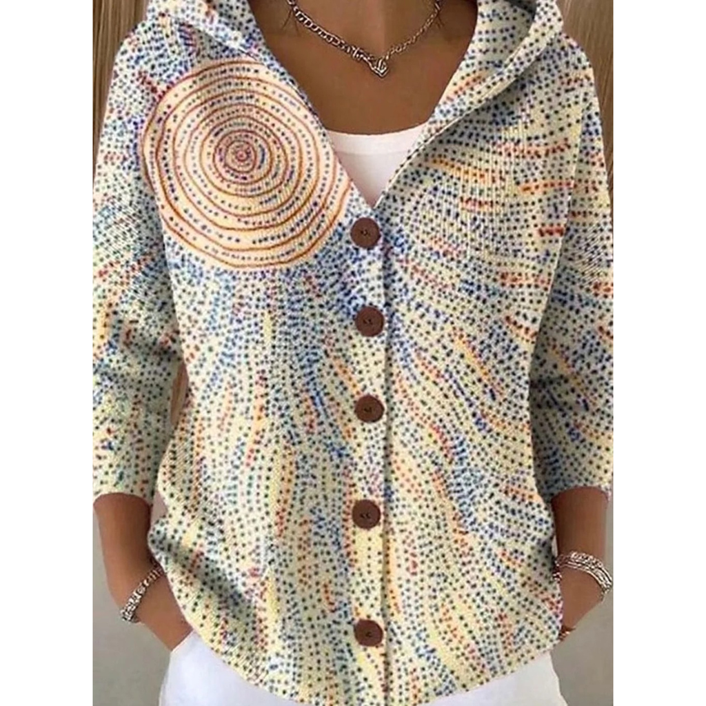 Natalia | Damen Strickjacke mit Kapuze und Muster