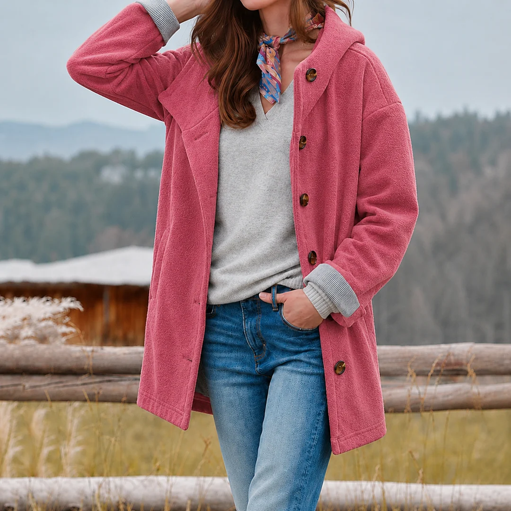 Theresa | Damen Winterjacke mit langem Schnitt und Kapuze