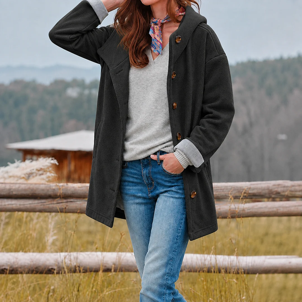 Theresa | Damen Winterjacke mit langem Schnitt und Kapuze